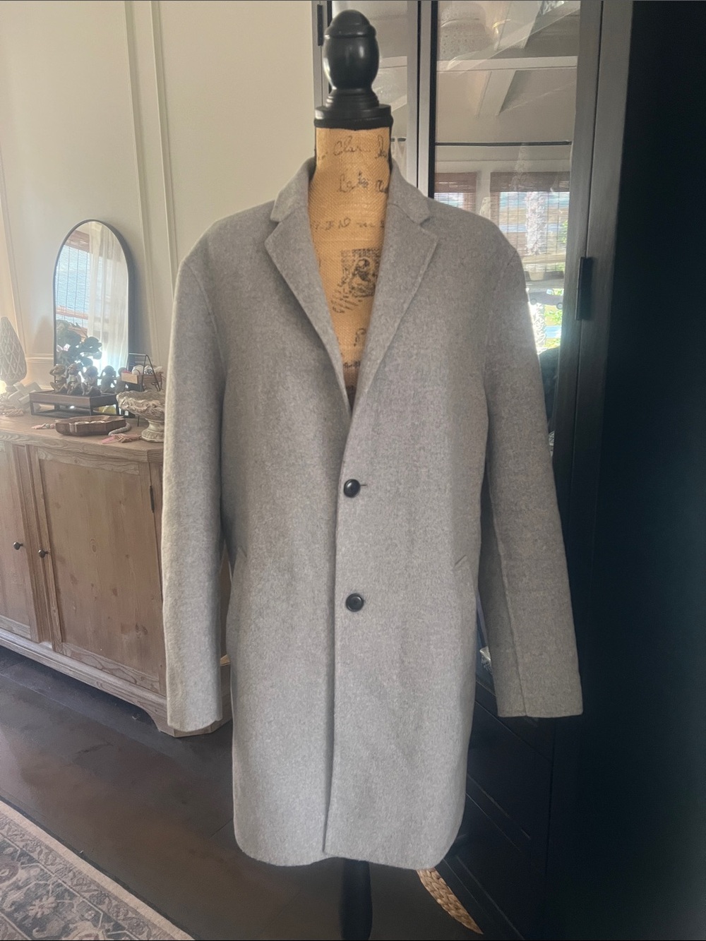 Zara Light Gray Single-Breasted Pea Coat